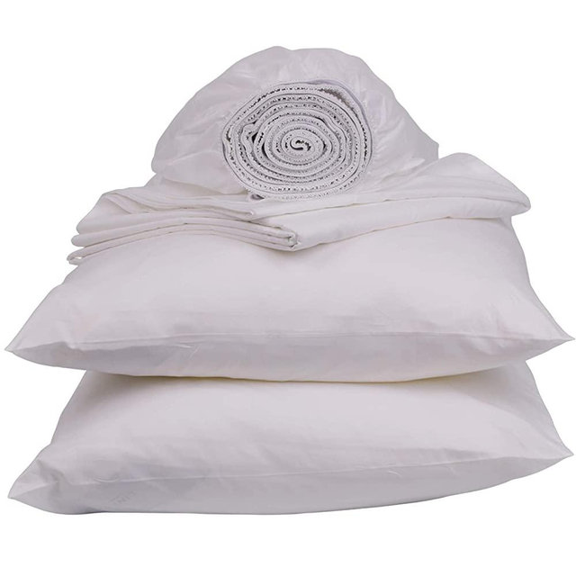 Sweave 100% Egyptian Cotton Percale Sheets | Luxury 400 Thread Count | Core Sheet Set | 4 Piece | Breathable, Cool, Crisp | Fits up to 18" Deep Pocket Mattress | (White, Queen Size)