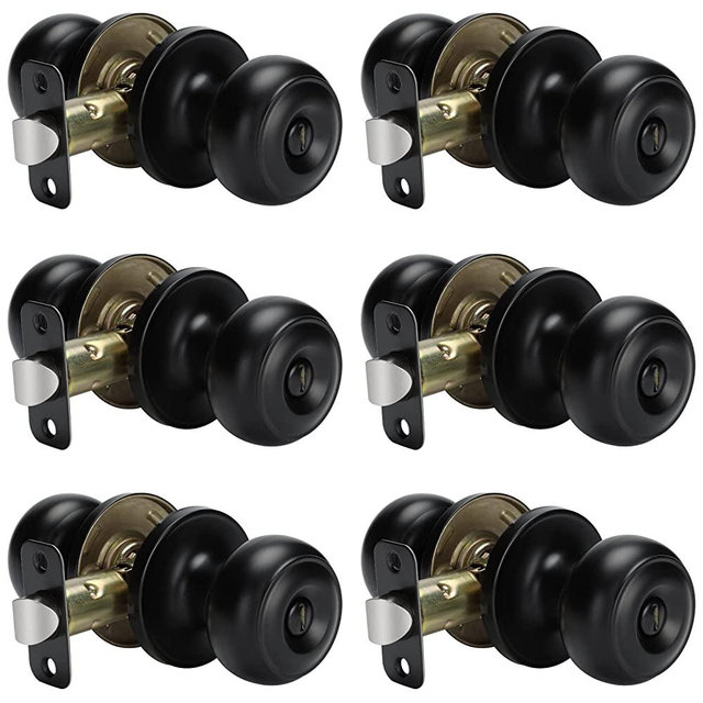 goldenwarm Black Interior Door Knobs, Matte Black Keyless Privacy Door Knob, Black Bedroom Door Knobs, Black Door Knobs Interior Bulk, Indoor Bathroom Door Knob(6 Pack, Matte Black)