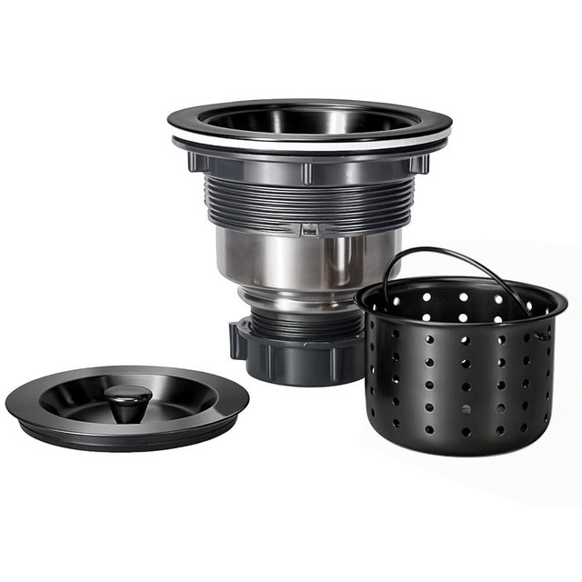 Kitchen Sink Drain 3-1/2 Inch Black Sink Drain Assembly Kit, Removable Deep Sink Strainer Basket with Sink Stopper/Sealing Lid for Home, Kitchen, Stainless Steel