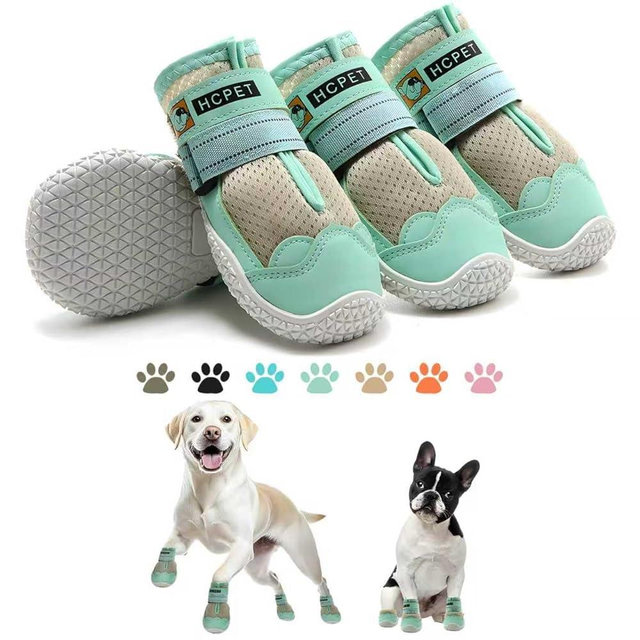 Hcpet Dog Shoes for Dogs, Dog Booties for Dogs, Anti-Slip Dog Boots & Paw Protectors for Hot Pavement Winter Snow Hiking with Reflective Straps Green Size 6, 4PCS