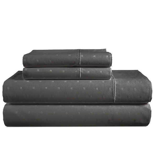 LANE LINEN 100% Egyptian Cotton Sábanas Full Size, Soft & Comfy Natural Cooling Mercerized Cotton Sheets Full Size, No Pill Fade Resistant 15" Deep Pocket Jaquard Swiss Dot - Charcoal