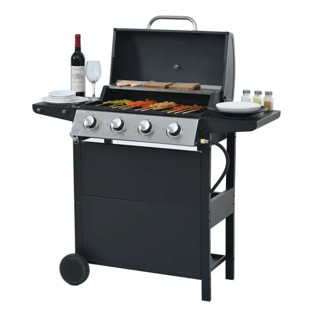 ELJGET 4-Burner Propane Gas Grill, 34000 BTU Stainless Steel Patio Garden Barbecue Grill, Black