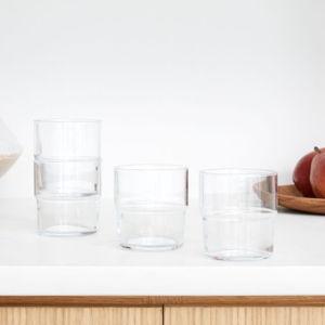 Essential Stacking Drinking Glass Collection Short 10 oz in Clear (Set of 4)