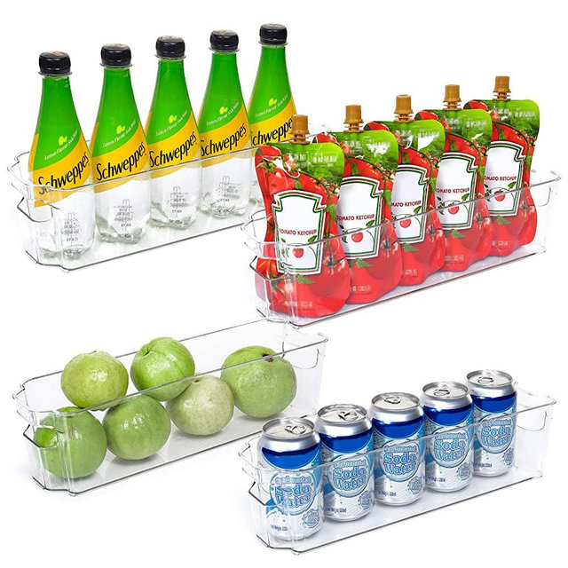 Refrigerator Organizer Bins, Vtopmart 4 Pack Narrow Clear Plastic Food Storage Bin with Handle for Freezer, Cabinet, Fridge, Kitchen Pantry Organization and Storage, BPA Free, 14.5" Long,