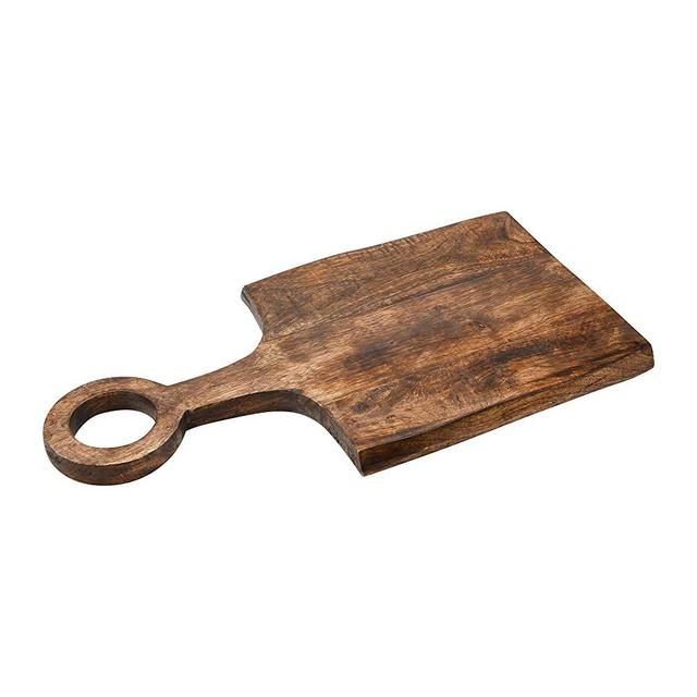 Main + Mesa Modern Boho Mango Wood Cutting Board with Handle for Chopping, Cheese Boards or Charcuterie Serving Trays or Kitchen Decor, Dark Finish, Medium (EC0695)