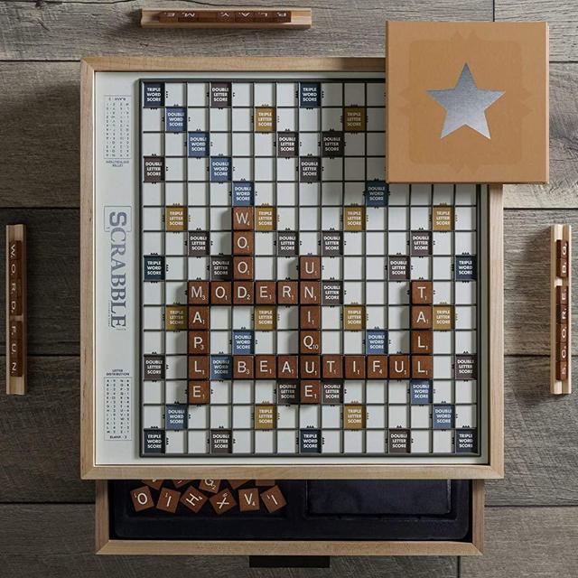 WS Game Company Scrabble Luxe Maple Edition with Rotating Solid Wood Cabinet