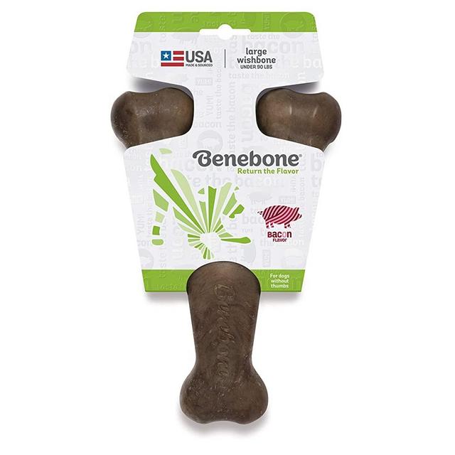 Benebone Real Bacon Durable Wishbone Dog Chew Toy for Aggressive Chewers, Made in USA
