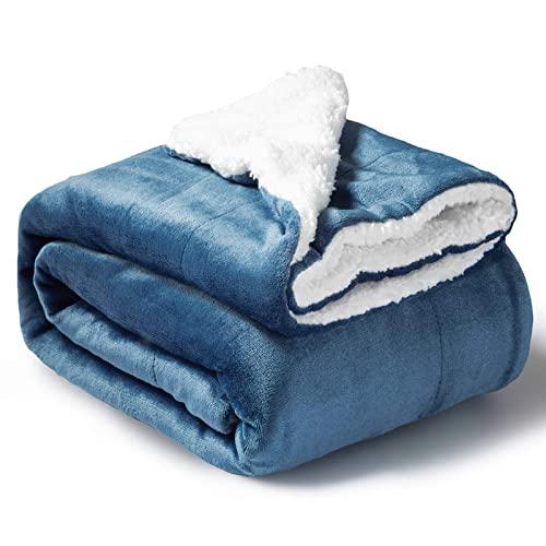 Bedsure Sherpa Fleece Blanket, Throw Size (50x60 inches), Greyish Blue - Fuzzy Soft Blanket, Plush Microfiber Blanket Indoor Outdoor
