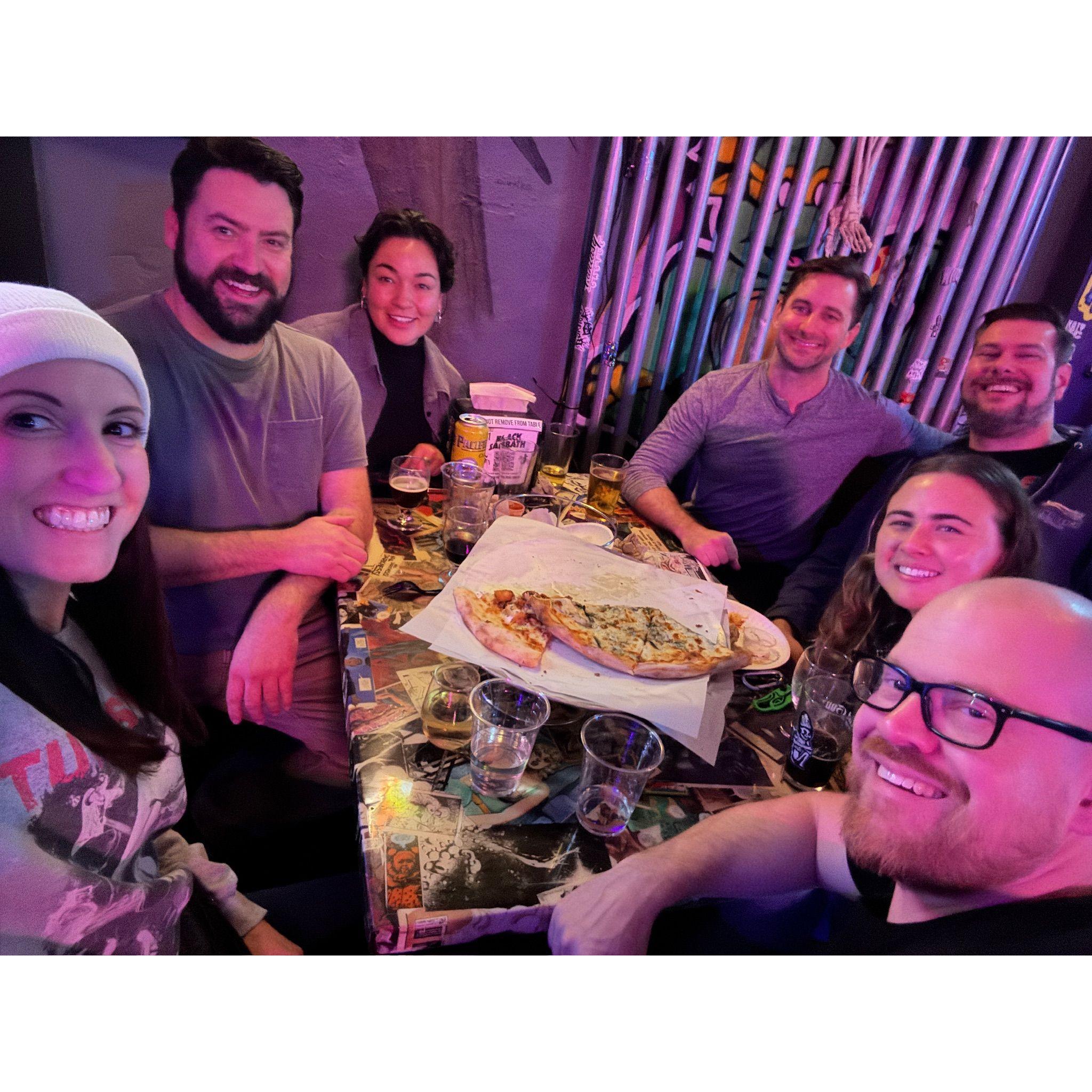 Jason's (groomsman [right]) birthday with Adam (groomsman [left]), Michelle, Greg, and Alisha