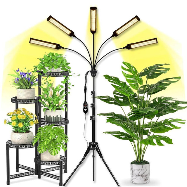 LED Grow Lights for Indoor Plants 5 Heads 450 LEDs Full Spectrum, Plant Lights for Indoor Growing with Stand, Plant Grow Lights with Auto 3/6/9/12/15/18H Timer for Indoor Tall Plants.
