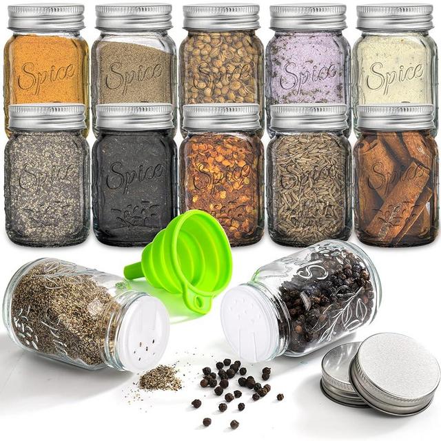 Coloch 30 Pack 4 Oz Glass Mason Spice Jar with Metal Cap, Empty Spice Bottle Round Seasoning Container with Collapsible Funnel for Herbs & Spices, Jelly, Seasoning Powder, DIY & Crafts Storing