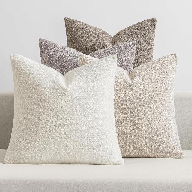 MIULEE Pack of 4 Decorative Textured Boucle Throw Pillow Covers 18x18 Inch Neutral Accent Solid Pillow Cases Soft Couch Cushion Covers for Modern Farmhouse Boho Chair Sofa Bed Livingroom Home Decor