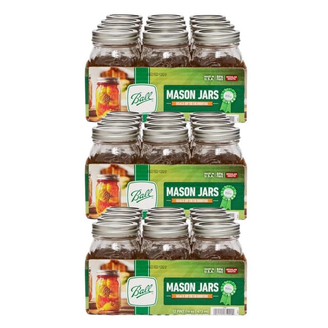 Ball Regular Mouth Glass Mason Jars with Lids and Bands, Used for Canning (Pint, 16 Ounce (Pack of 36))