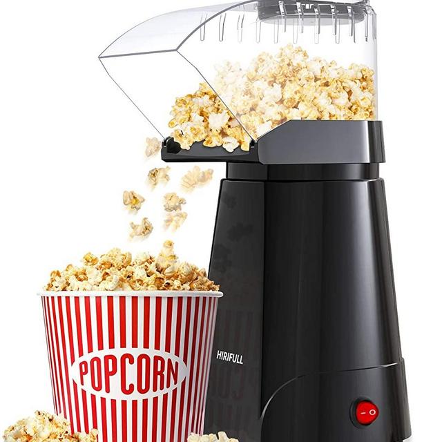 HIRIFULL Hot Air Popcorn Machine, Household Popcorn Maker, 1200W Electric Popcorn Popper, No Oil, with Measuring Cup and Removable Lid, ETL Certified, BPA-Free, Great for Family Parties, Black