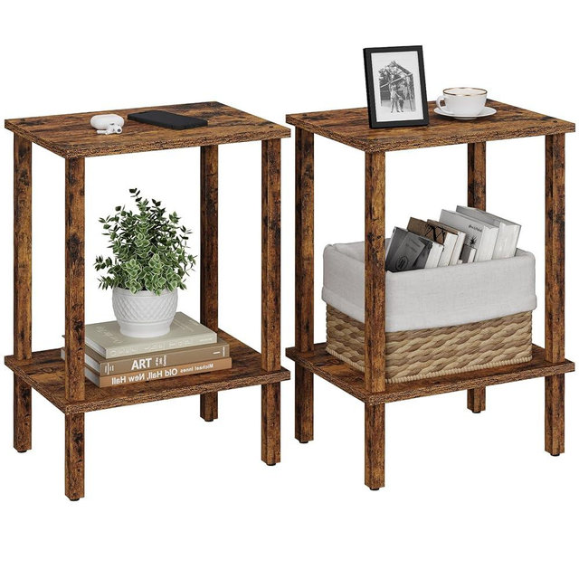 TUTOTAK End Table, Set of 2, Side Table, Nightstand, 2-Tier Storage Shelf, Sofa Table for Small Space, Living Room, Bedroom, Brown TB01BB035C