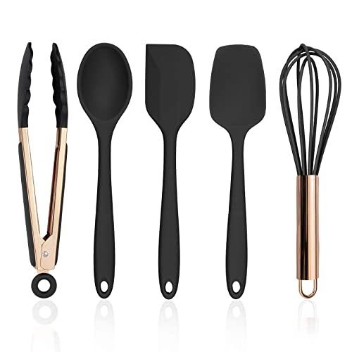 Cook with Color Silicone Cooking Utensils, 5 Pc Kitchen Utensil Set, Easy to Clean Silicone Kitchen Utensils, Cooking Utensils for Nonstick Cookware, Kitchen Gadgets Set - Black and Copper