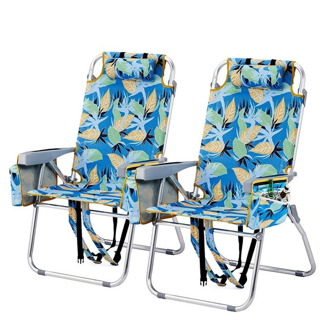 16" Tall Beach Chairs for Adults,2-Pack Lightweight Backpack Chair with 5-Position,Cooler Bag,Cup Holder,Towel Rack，Suitable for Camping Pool Patio Lawn Outdoor Travel