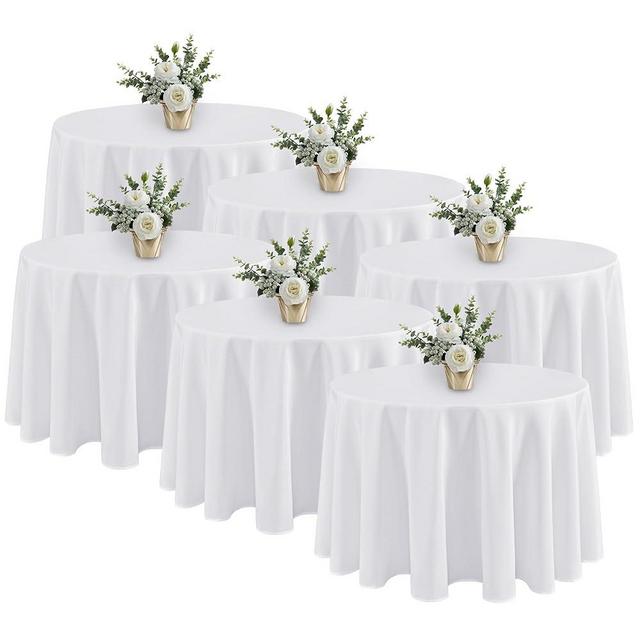 Fitable 6 Pack White Round Tablecloths - 120 Inches in Diameter - Stain Resistant and Washable Table Clothes, Polyester Fabric Table Covers for Wedding, Party, Banquet, Formal Events