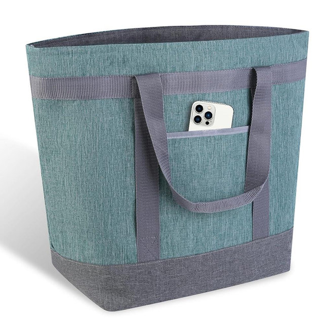 CIVJET Insulated Reusable Tote Bag for Grocery Shopping for Women/Men, Waterproof Cooler Bags for Travel/Beach/Picnic, Pizza/Food Delivery Bag to Keep Food Cold/Hot for Catering (Oxford Cloth, Green)