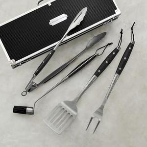 Williams Sonoma Black-Handled 4-Piece BBQ Tool Set with Black Case