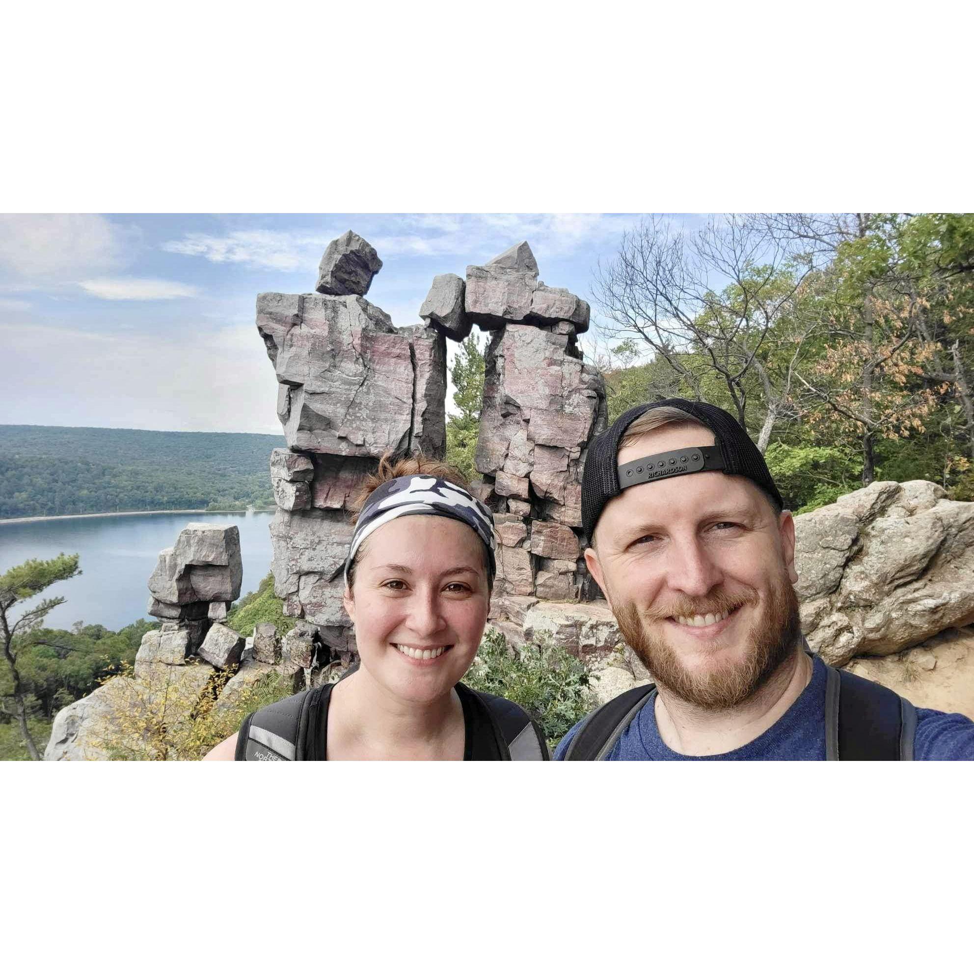 Hiking at Devil's Lake State Park in WI.