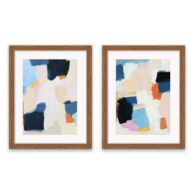 Set of 2 16.25"x20.25" Blue And Pink Abstract Framed Print Decorative Wall Art - Project 62™