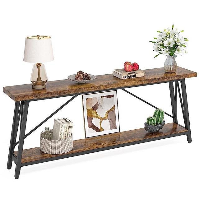 LITTLE TREE 70.9 Inch Long Industrial Entryway Console Sofa Couch Table, Retro Brown