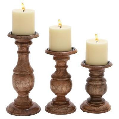 Set of 3 Rustic Pillar Candle Holder - Olivia & May WHITE