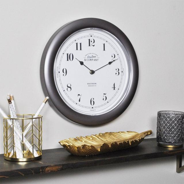 12" Nickel Homestyle Wall Clock Metallic Dark Gray - FirsTime & Co.