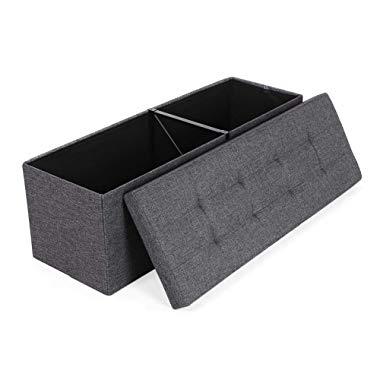 SONGMICS Folding Storage Ottoman Bench Storage Chest Foot Rest Stool with Metal Support, Holds up to 660lb, Dark Gray ULSF77K