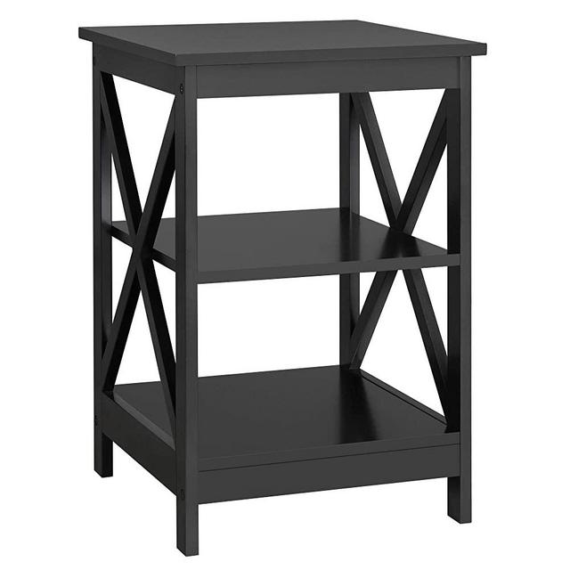 YAHEETECH 3 Tier Sofa Side End Table with Shelf, X Shape Chair Side Coffee Snack Table for Living Room, Bedside Table Night Stand Display Unit Organizer, Black