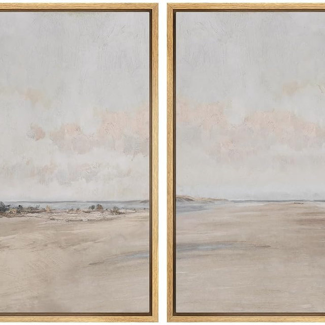 Ashbrook Framed Canvas Print Wall Art Set Organic Earth Tone Beige and Brown with Circular Brush Strokes Illustrations Modern Art Decorative for Living Room, Bedroom, Office - 24"x36"x2 Natural