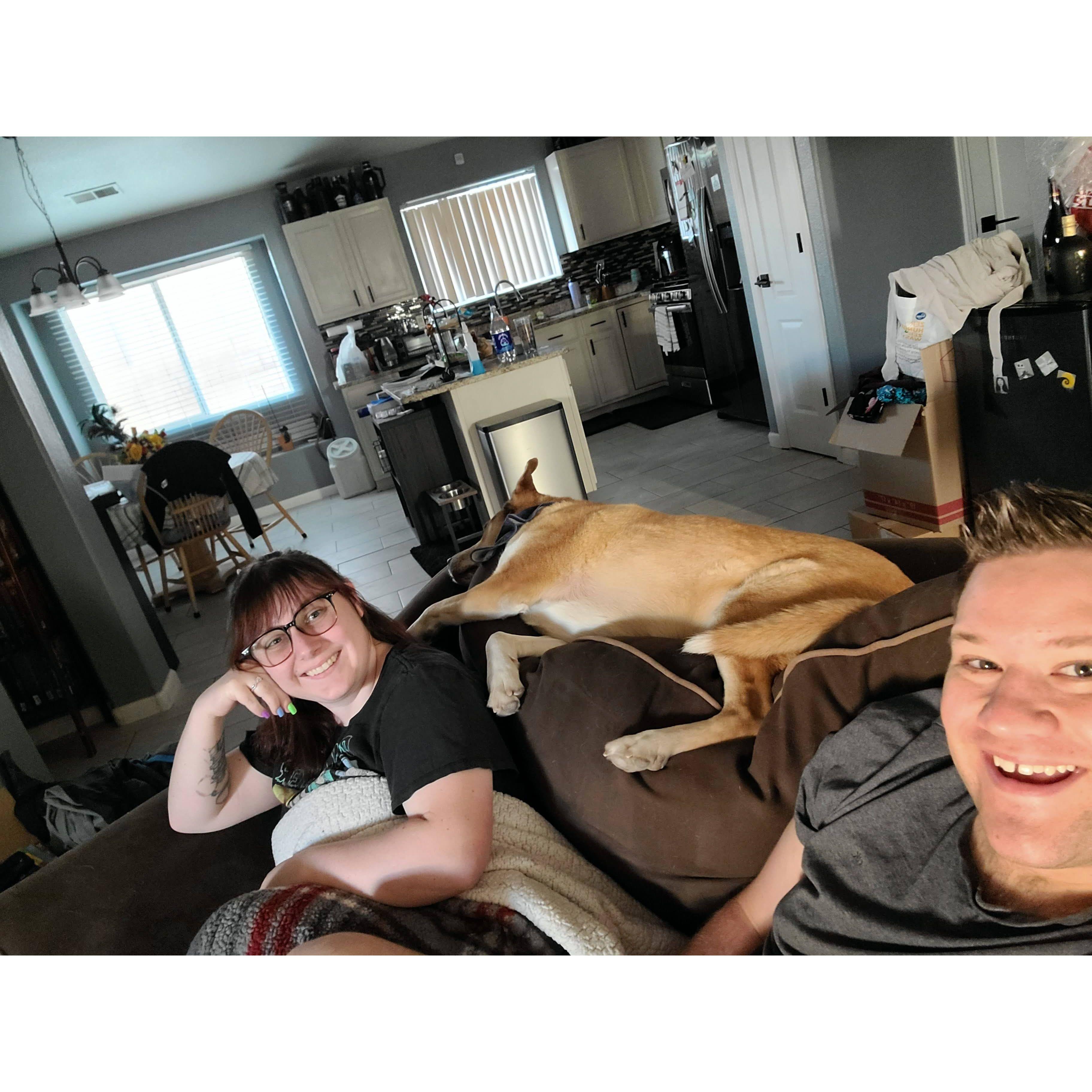 We only had a loveseat in the living room at first. That didn't stop Freya from joining us while watching movies.