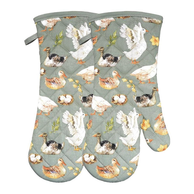 Oven Mitts Cotton Fashion Cute Teal Design 1pair Heat Resistant Oven Gloves Safe Cooking Baking Grilling Barbecue Machine Washable Pot Holders (Teal)