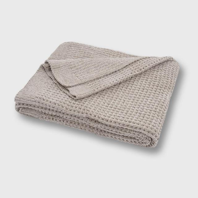 50"x60" Shiny Waffle Chenille Knit Throw Blanket Light Gray - EVERGRACE
