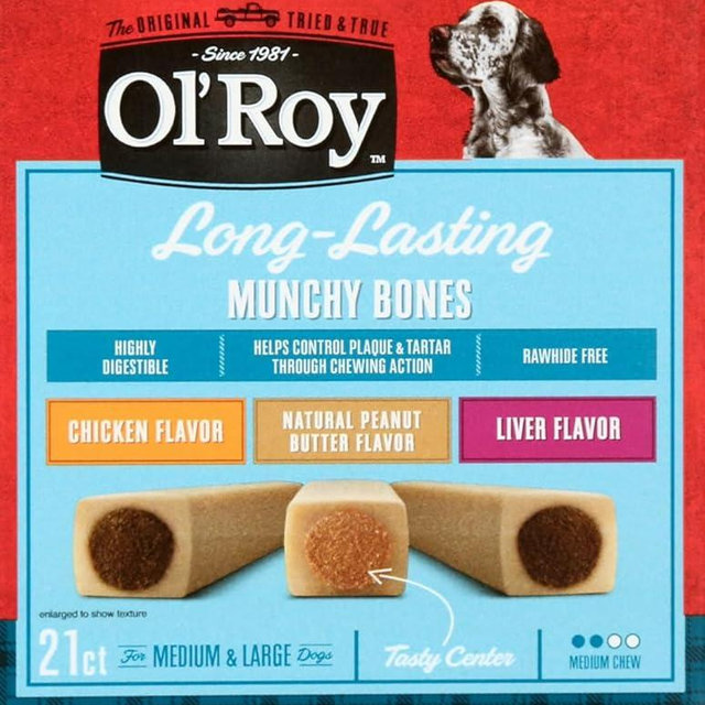 Munchy Bone Dog Treats Variety Pack, 21 Count, 60 oz | Long-Lasting Delicious Chews for Small, Medium & Large Dogs Assorted Premium Flavors: Chicken, Liver, Peanut Butter & More for All Breeds