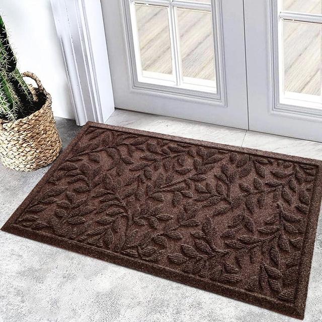 Bulijojo Outdoor Indoor Entrance Doormats,Durable Heavy Duty Welcome Mat,Thick Absorbent Natural Rubber Non Slip Mat,Easy Clean Entryway Rug 17x30 Inch Leaves Brown