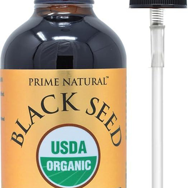 Prime Natural Organic Black Seed Oil 4oz - Cold Pressed Unrefined High Thymoquinone 1.7% USDA Certified - Turkish Origin Potent Nigella Sativa Liquid - Vegan Omega 3 6 9, Antioxidant