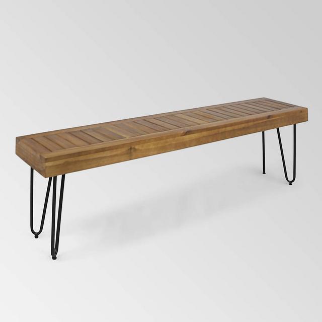 Jane Wood/Metal Patio Industrial Bench - Teak - Christopher Knight Home