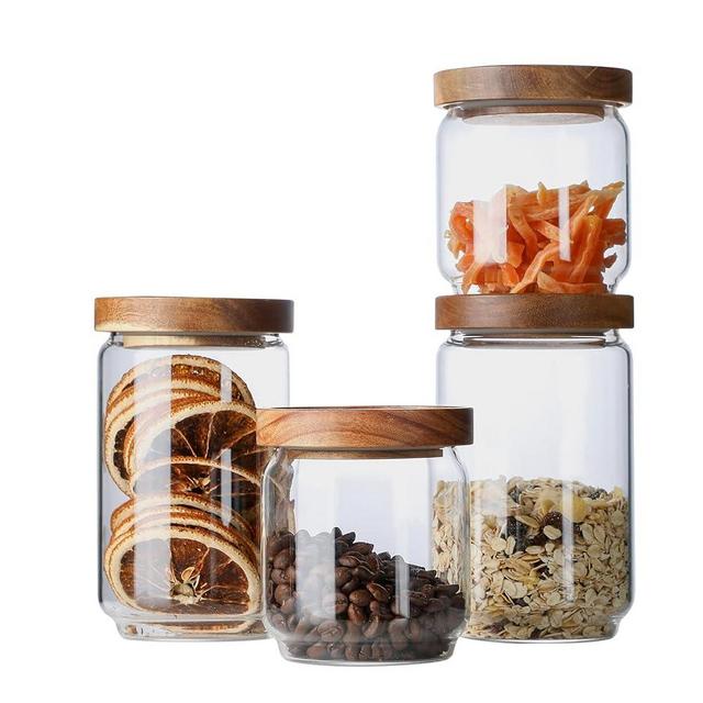 BaoFull Glass Jar with Lid, Airtight Food Storage Containers Set for Coffee Beans| Sugars| Candy, 4 Pack