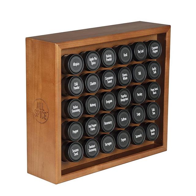 AllSpice Wood Spice Rack, Includes 30 4oz Jars- Cherry
