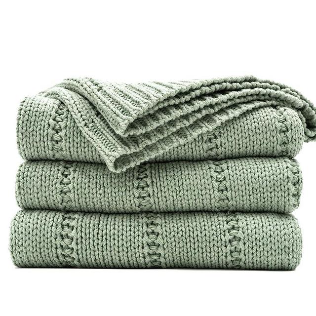 RECYCO Cable Knit Sage Green Throw Blanket Twin Size for Couch, Super Soft Warm Cozy Decorative Knitted Throw Blanket 3.6LB for Bed, Sofa, Chair Large 60"x80"