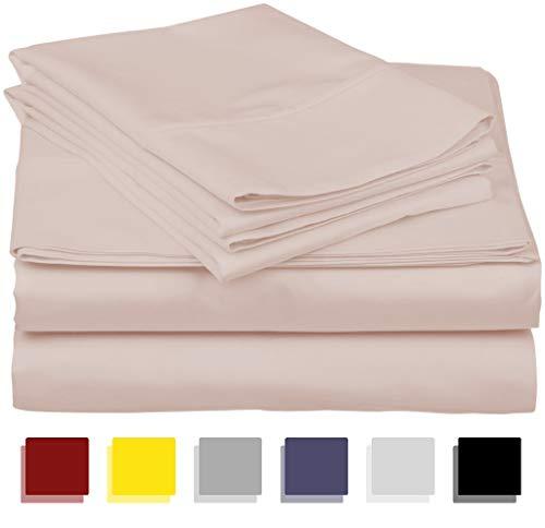 True Luxury 1000-Thread-Count 100% Egyptian Cotton Bed Sheets, 4-Pc Queen Blush Sheet Set, Single Ply Long-Staple Yarns, Sateen Weave, Fits Mattress Upto 18'' Deep Pocket