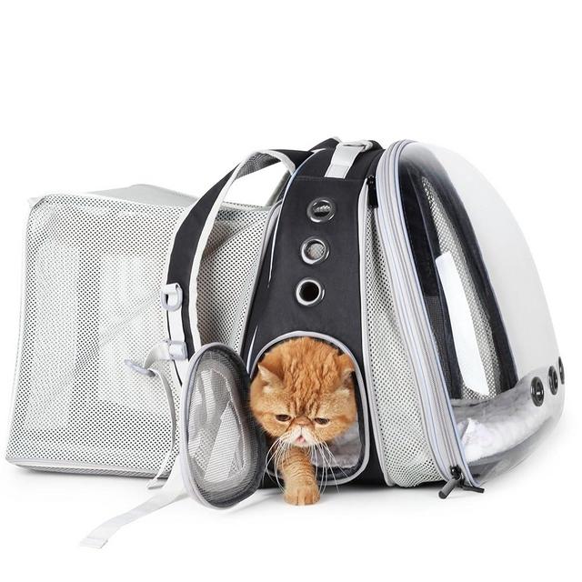 LOLLIMEOW Pet Carrier Backpack, Bubble Backpack Carrier, Cats and Puppies,Airline-Approved, Designed for Travel, Hiking, Walking & Outdoor Use (Dual Expandable-Black)