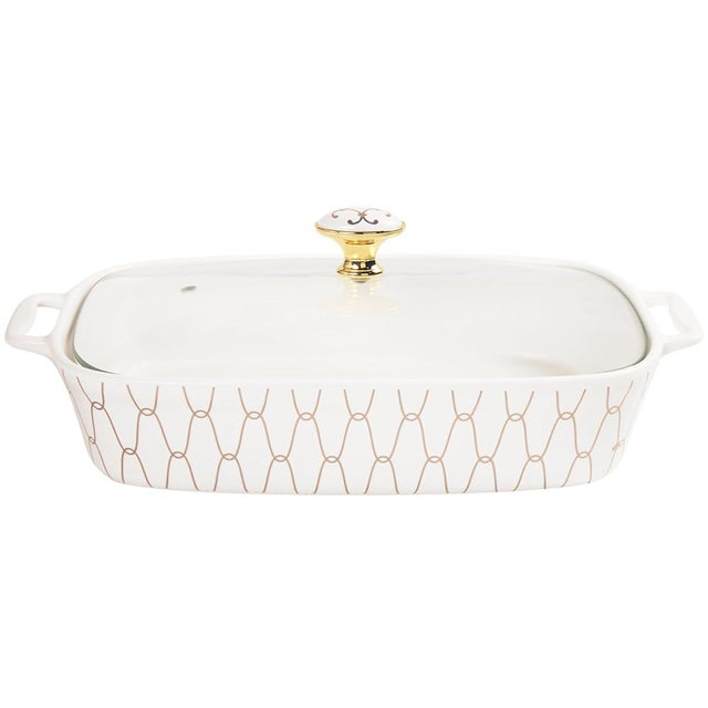 jinsongdafa 10" x 7" Ceramic Casserole Dish with Glass Lid, 1.3 QT Serving Soup Tureen,Chafing Dish for Buffet, Family Food preserve Tray, Catering Casserole for Party Style