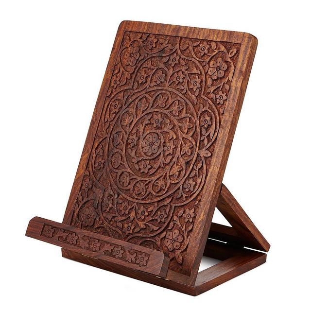 Hand Carved Wooden Cookbook Stand