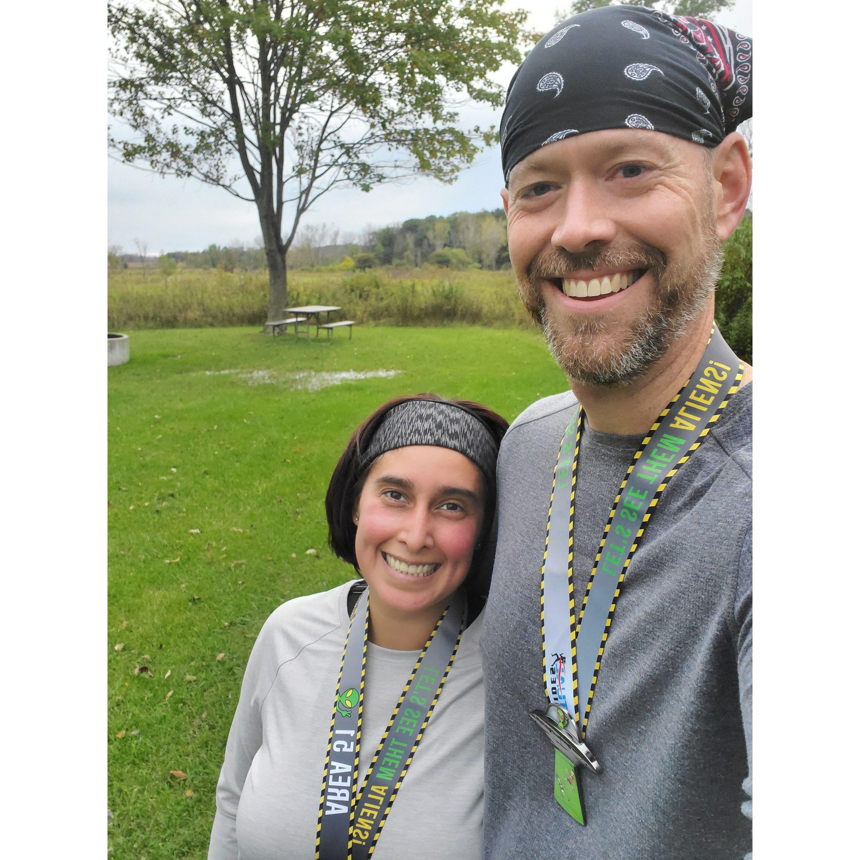 Area 51 Virtual 5k at Moraine Hills State Park. We finished in 33 minutes and 6 seconds. Oct 6, 2019