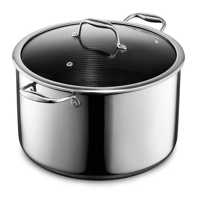 HexClad Hybrid Nonstick 12-Quart Stockpot with Tempered Glass Lid, Stay-Cool Handles, Dishwasher-Friendly, Oven-Safe Up to 900°F, Induction-Ready, Compatible with All Cooktops