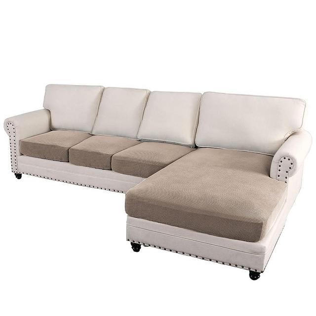 H.VERSAILTEX Sectional Couch Covers 4 Pieces Sofa Seat Cushion Covers L Shape Separate Cushion Couch Chaise Cover for Both Left/Right Sectional Couch (XL Sofa 3 Seater + 1 Chaise, Sand)