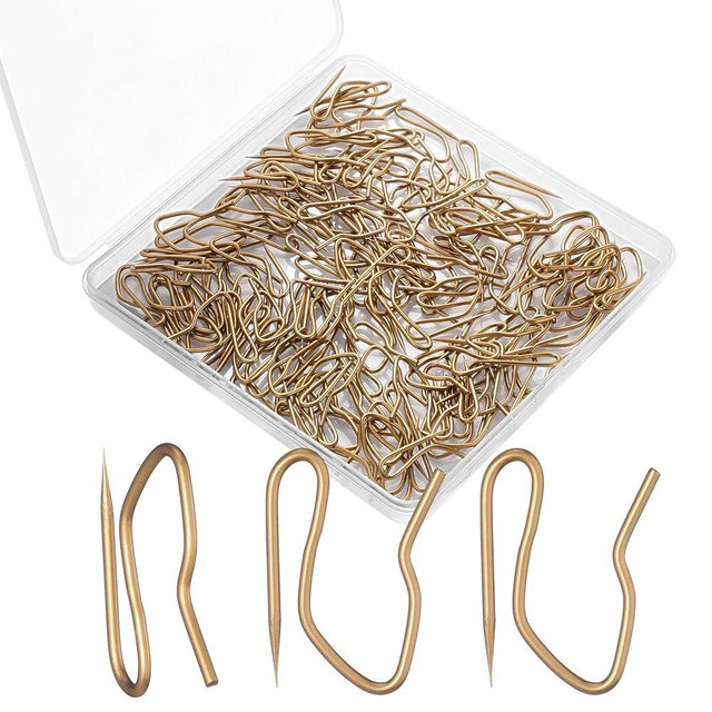 120 Pack Drapery Hooks Pins for Curtains, Metal Curtain Hooks Pins for Drapes Pinch Pleat Hooks with Clear Box 1.2 Inch for Window Curtain, Door Curtain and Shower Curtain (Champagne Gold)